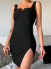 Robe Moulante Femmes Silhouette à Col Carré Coupe Cintrée Sans Manches Unicolores Fente Latérale Robe moulante Femmes