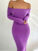 Robe Moulante Femmes Silhouette en Mailles avec Epaules Nus Coupe Cintrée avec Manches Longues Unicolores Robe moulante Femmes
