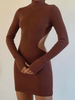 Robe Moulante Femmes Silhouette en Mailles Coupe Cintrée à Col Montant avec Manches Longues Sexy Unicolores Robe moulante Femmes