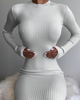 Robe Moulante Femmes Silhouette en Mailles Coupe Cintrée à Col Rond avec Manches Longues Sexy Unicolores Robe moulante Femmes