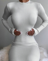 Robe Moulante Femmes Silhouette en Mailles Coupe Cintrée à Col Rond avec Manches Longues Sexy Unicolores Robe moulante Femmes