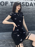 Robe moulante gothique noire pour femmes Robe rétro gothique en coton