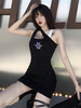 Robe moulante gothique noire pour femmes Robe rétro gothique en mélange de coton