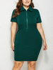 Robe moulante grande taille à demi-fermeture éclair Femmes Robe fourreau verte