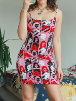 Robe Moulante Imprimé avec Bretelles à Col Rond Coupe Cintrée Robe Courte Robe Sexy Robe Eté