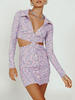 Robe Moulante Imprimé Courte Femme avec Manches Longues à Col Revers avec Boutons Bicolores Robe Sexy