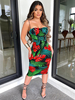 Robe Moulante Imprimé Femme avec Bretelles à Col Décolleté en V Coupe Cintrée à Lacets Croisés Bicolores Robe Eté Sexy