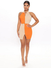 Robe Moulante Imprimé Femme Courte avec Bretelles à Col Montant à Zip Bicolores avec Fente Robe Eté Sexy