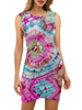 Robe Moulante Imprimé Femme Sexy avec Bretelles à Col Rond Coupe Cintrée Multicolores Robe Eté