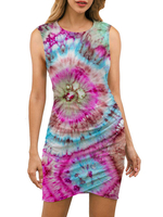 Robe Moulante Imprimé Femme Sexy avec Bretelles à Col Rond Coupe Cintrée Multicolores Robe Eté