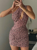 Robe Moulante Imprimé Léopard Courte Femme Courte avec Bretelles Coupe Cintrée Unicolore Robe Eté Robe Sexy