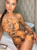 Robe Moulante Imprimé Sexy avec Bretelles à Col Décolleté en V à Lacets Croisés avec Dos Nu Multicolores Robe Eté Sexy