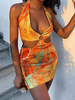 Robe Moulante Imprimés avec Bretelles à Col Décolleté en V Coupe Cintrée Courte Robe Sexy Robe de Club Sexy
