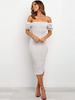 Robe Moulante Imprimés Pois Longue Eté Sexy avec Manches Courtes Amples Coupe Cintrée Bicolores Robe Eté Sexy