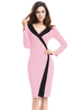Robe Moulante Longue à Col Décolleté en V Coupe Cintrée avec Manches Longues Bicolores Robe Sexy Robe Fourreau