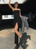 Robe Moulante Longue avec Bretelles Coupe Cintrée avec Fente Unicolore
