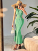 Robe Moulante Longue Femme avec Bretelle Coupe Cintrée Unicolore