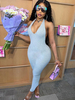 Robe Moulante Longue Femme avec Bretelles à Col Décolleté en V avec Dos Nu Unicolore Robe Sexy