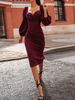 Robe Moulante Longue Femme en Velours à Col V avec Manches Longues Coupe Cintrée Sexy