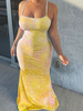 Robe Moulante Longue Femme Imprimé avec Bretelles à Col Décolleté en V Coupe Cintrée Bicolores Robe Eté Sexy