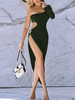 Robe Moulante Longue Femmes à Sans Manches à Epaules Nus à Col à Lacets Silhouette Unicolore Fente Latérale Sexy Soirée Robe moulante Femmes Hiver