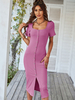 Robe Moulante Mi-longue Femme à Col Carré avec Manches Courtes Coupe Cintrée avec Fente Unicolore