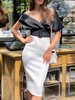 Robe Moulante Mi-longue Femme à Col Décolleté en V avec Manches Courtes Coupe Cintrée avec Ceinture Bicolores Robe Sexy