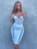 Robe Moulante Mi-longue Femme avec Bretelles à Col Décolleté en V Coupe Cintrée Unicolore
