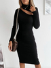 Robe Moulante Mi-longue Femme avec Manches Longues Coupe Cintrée Unicolore Robe Sexy