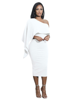 Robe Moulante Mi-longue Femme Sexy à Col Décolleté avec Epaule Dénudée avec Volante Coupe Cintrée Unicolore Robe Eté Sexy