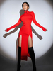 Robe Moulante Noire À Col Haut Fendue Robe Crayon Chic À Manches Longues Sexy