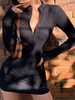 Robe moulante noire à manches longues pour femme