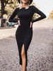 Robe moulante noire fendue sur le devant Robe mi-longue Robe fourreau