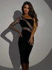 Robe moulante noire transparente avec une épaule Robe de club midi sexy pour femme 2025