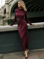 Robe moulante plissée à manches longues élégante robe longue de printemps pour femmes 2025