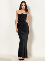 Robe Moulante Plissée Chic Sans Bretelles Irrégulière Sexy Robe Fourreau