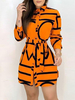 Robe Moulante Robe Chemise Femme Imprimé Courte avec Manches Longues à Col Revers avec Boutons Coupe Cintrée Robe Sexy