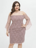 Robe moulante rose grande taille sur lépaule coupe basse manches longues évasées Lycra Spandex camée robe mi-longue dété marron