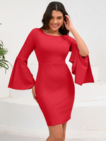 Robe Moulante Rouge À Manches Longues Sexy À Col En U Robe Fourreau