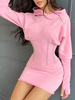 Robe Moulante Sexy Courte Femme à Capuche avec Manches Longues Coupe Cintrée Unicolore