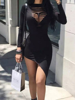 Robe Moulante Sexy Creusante Femme à Col Rond avec Manches Longues Coupe Cintrée Unicolore Robe Eté Robe de Club