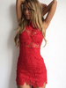 Robe Moulante Sexy En Dentelle Robe à Col Montant avec Manches Longues Unicolore