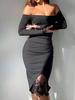 Robe Moulante Sexy Femme avec Bretelles avec Epaule Dénudée Coupe Cintrée Unicolore