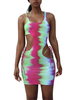Robe Moulante Sexy Imprimé Courte avec Bretelles à Col V Coupe Cintrée à Lacets Bicolores Robe de Club Sexy