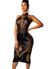 Robe moulante sexy Robe club scintillante paillettes Backless Sheer Out Dresses