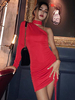 Robe Moulante Sexy Robe de Club Femme à Col Montant avec Manches Longues Coupe Cintrée à Lacets Unicolore Robe Eté Robe Sexy