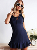 Robe moulante sexy sans manches volants noués formant robe mini marine foncé