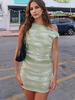 Robe moulante vert ombré à col asymétrique et paillettes robe crayon sexy sans manches