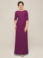 Robe mère à col bijou demi-manches ligne a robes dinvitées en dentelle pour mariage