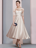 Robe mère à col bijou et demi-manches ligne a robes dinvitées de mariage en dentelle